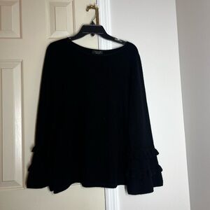 Cashmere Charter Club Luxury 100% Cashmere Elegant Black Ruffle Sleeve Top